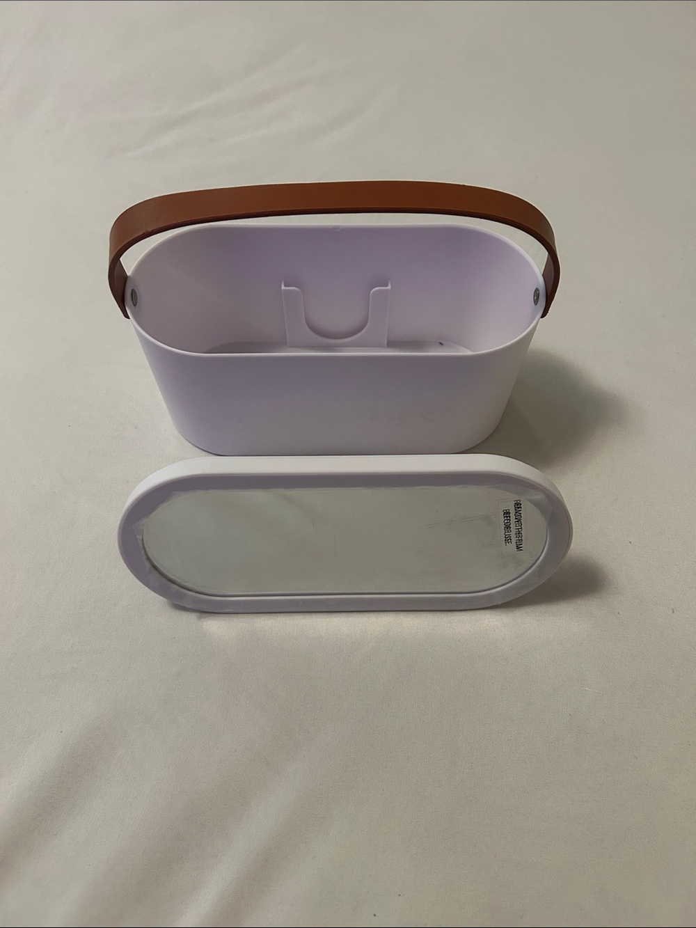 Lilac Oval Storage Caddy with Brown Handle